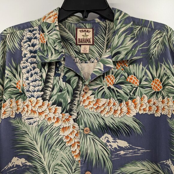 TOMMY BAHAMA Shirt Men's L Multicolor Floral Palm Tree Silk Hawaiian Loop Collar - Picture 2 of 15